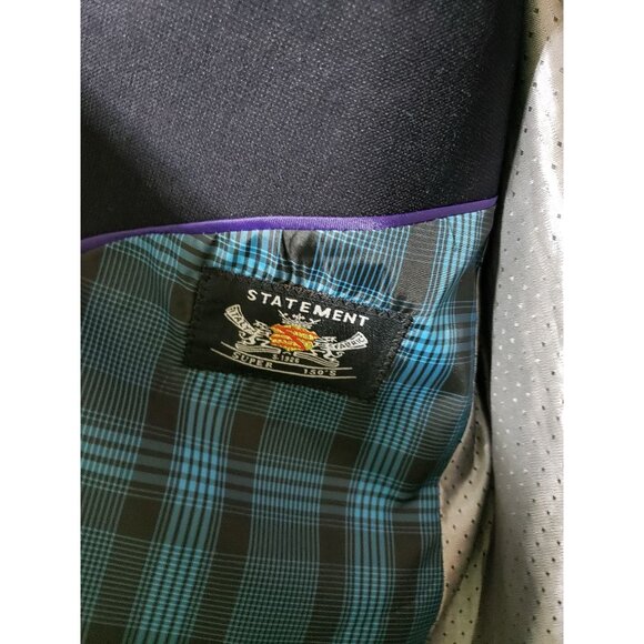 Statement navy, plaid lining, 100% wool blazer,  sport coat,  jacket, size 44L - Picture 4 of 11
